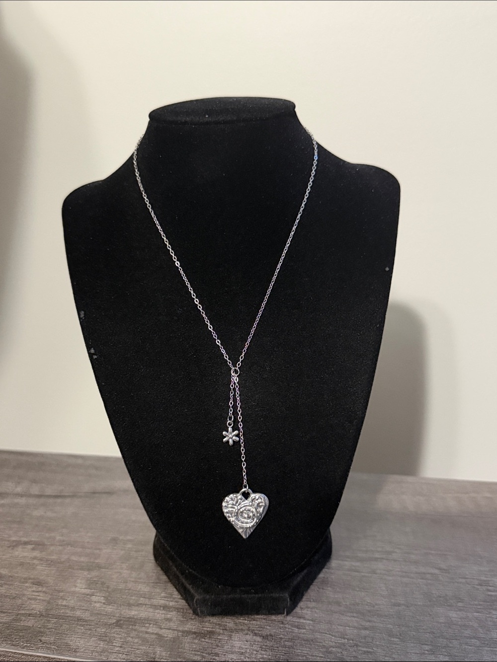 Stainless Steel Flower & Heart Charm Necklace